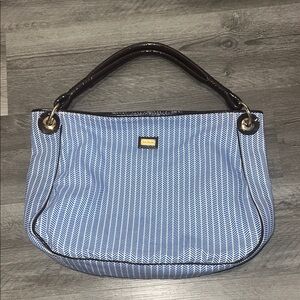 Ame and Lulu Satchel Tote Handbag with Brown Patent Leather Handle